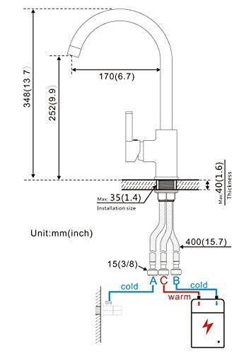 Auralum Chrom Küchenarmatur Niederdruck Kupfer Spültischarmatur Mischbatterie für Küche 360° Drehung Armatur - 2