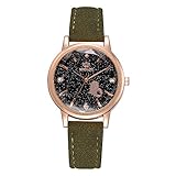 Luckhome Damen Temperament Schöne Mode Design Luxus Strass Armband Dame Unregelmäßige Spiegel Leder Gürtel Uhr Analoge Quarzuhr Irregular Mirror Belt Watch Analoguhr Für(Grün)
