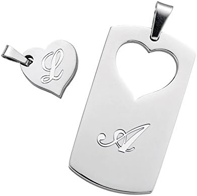 Necklace for Couples – Heart and Dog Tag Pendant Set – Personalised with Initials – Jewellery Gifts for Lovers – Jewellery with Engraving for Couples