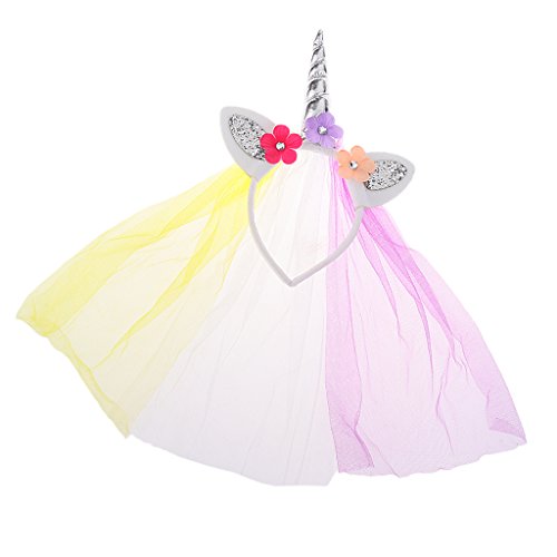 Preisvergleich Produktbild F Fityle Einhorn Haarreif mit Schleier - Silber