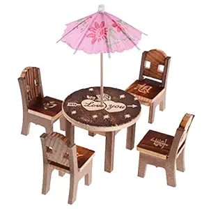 crafts collection store cute miniature dinning table | furniture doll house dining room table play wooden toy for kids 3+ years-Brown