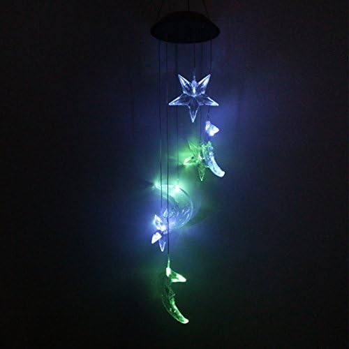 Penfly LED Solar Power Star and Moon Wind Chime Light for Home Outdoor Yard Landscape Garden Decoration RGB Color Changing