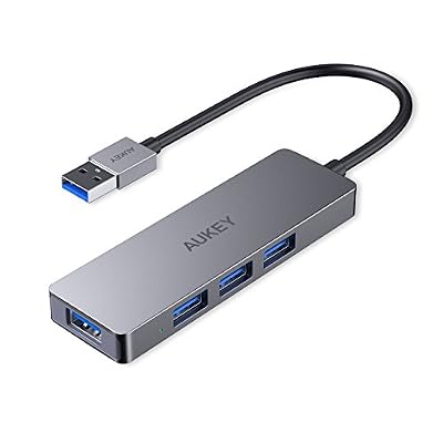 AUKEY Hub USB 3.0 4 Ports, Hub de Transfert de Données en Aluminium Ultra-mince pour Apple MacBook Air, Mac Pro/mini, Microsoft Surface Pro, Dell XPS 15, et Plus - Gris
