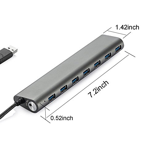 Laptone USB 3.0 Hub Superspeed 7 Port Hub Bus Powered und Mit Netzteil (power adapter) für Mac,iMac,MacBook Pro Air,Ultrabooks,Microsoft Surface RT,Laptops,Raspberry pi,drucker -Siber - 3