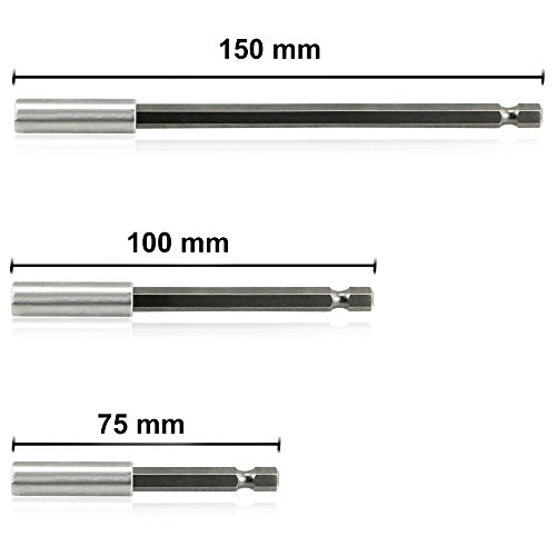 SYCEES 1/4 hex-shank Magnetische Bohrer Verlängerung Halter Bohrmaschine Verlängerungsstange 6,35mm, 75/100/150mm 3 tlg - 3