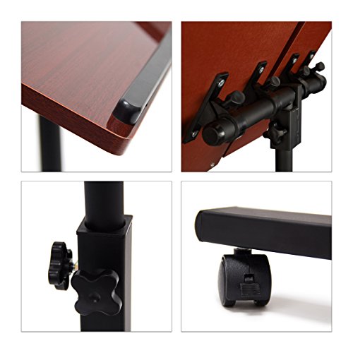 Relaxdays Laptoptisch höhenverstellbar HBT 95 x 60 x 40 cm Notebook Ständer auch für Linkshänder Sofatisch Beistelltisch mit bremsbaren Rollen mit Ablage für Maus mit 2 Stopp-Leisten, Mahagoni, rot - 7