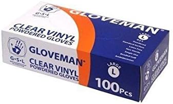 1 CASE - 10 Boxes of Gloveman Lightly Powdered Clear Vinyl Gloves - Large