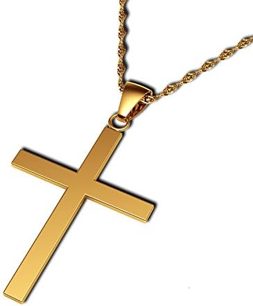 18K Yellow Gold Cross Necklace CZ Pendant 18" Chain - Gifts for Her - DEPHINI™