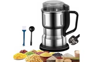 CCARZZI Electric Coffee Bean Grinder for Kitchen - Portable 300W Stainless Steel Coffee Bean Spice Nut Seed Dry Herbs Grain Dry Grinder with Brush Spoon UK Plug (Silver Black)