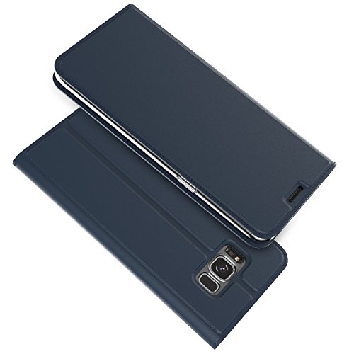 Moonmini Samsung Galaxy S8 Lederklapp hülle Case Bookstyle Klapphülle Wallet Tasche Flip Tasche mit Kartenfach und Ständer Anti-Rutsch Stoßfest handyhüllen für Samsung Galaxy S8 2017 (Blau)