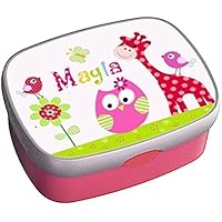 Brotdose mit Name, Mädchen, Kindergarten, Schule, Giraffe, Eule, Lunchbox, Geschenk zur Einschulung, zum Geburtstag, zu Weihnachten, personalisiert, von ginidesign