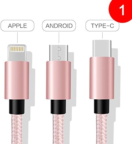 [3-Pack/ 3.3ft] Bathroom Link Accessories Micro USB Cable and Lightning Cable and Type-C Cable, Durable and Fast Charging Cable for iPhone, Andorid, Mac, Nexus, Samsung, HTC, Nokia, Sony and More, Bathroom Accessories(Pink)