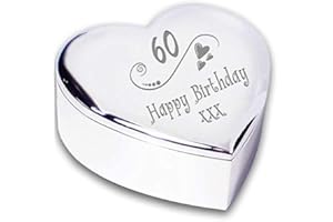 Chris Bag Of Goodies 60th 60 Sixteeth Happy Birthday Hearts and Swirl Heart Shaped Trinket Box Keepsake Gifts Ideas For Her Women
