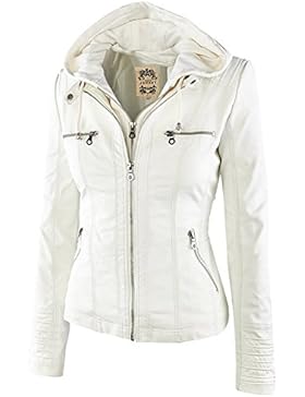 Paris Hill Damen Herbst Winter Kapuzen Kunstleder Jacke Motorradjacke Ladies Oberbekleidung