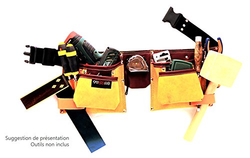 Werkzeuggürtel aus Leder mit 11 Taschen zum Tragen von Werkzeugen, verstellbarer Nylongürtel, Handwerker, Tischler - 6