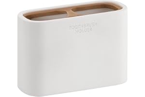 Gedy Melbourne Bathroom Toothbrush Holder, Dimensions and Weight: 8.5 x 12.8 x 5.6 cm & 0.35 kg, Toothpaste and Toothbrush Holder in Resins, White and Bamboo Finish, R&D Design, 2 Years Warranty,