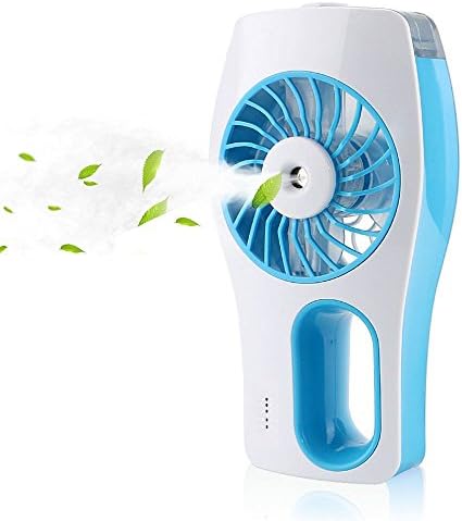 Mopalwin Mini USB Fan, Portable Humidifier Mist fan Face Spray handheld Air Condictioning Moisturizing Fan Powered by Battery (Blue white)
