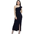 Miss Chase Women's Solid One Shoulder Sleeveless Ruffled Maxi Dress
