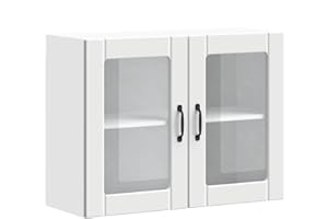 vidaXL Kitchen Wall Cabinet with Glass Door - White Engineered Wood Cabinet, 80x31x60cm Modern Lucca Storage Unit