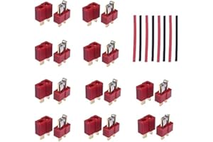 T-Plug Connecteurs Dean Style Mâle et Femelle avec Gaine Thermorétractable pour Batterie RC LiPo (10 Paires)