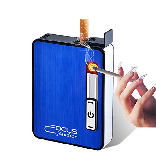 Wiber Cigarette Case with Electric Lighter, USB Rechargeable Detachable Windproof Flameless Cigarettes Box Lighter for Whole Package Cigarettes 10pcs