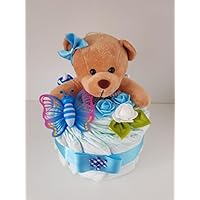 Windeltorte blau, Geschenk zum Geburt, Taufe, Babyparty Junge, Windeln