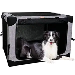 LIOOPET Portable Folding Dog Crate with Mesh Mat for Indoor and Outdoor Travel Dog Kennel(L)