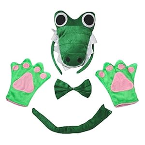 Petitebelle Guantes de cola de cocodrilo 3D diadema Bowtie niños Disfraz de 4 piezas