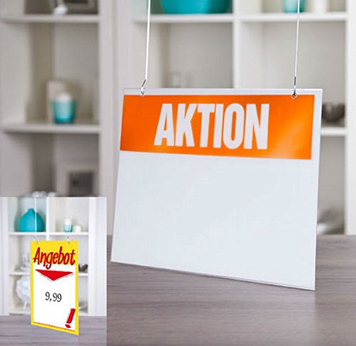 Sparpack – Sparset – 5 x Plakattasche DIN A4 Querformat entspiegelt mit 2 Metallösen inkl. 10 Haken zum Aufhängen – Querformat DIN A4 – Hart-PVC Plakattaschen - 2