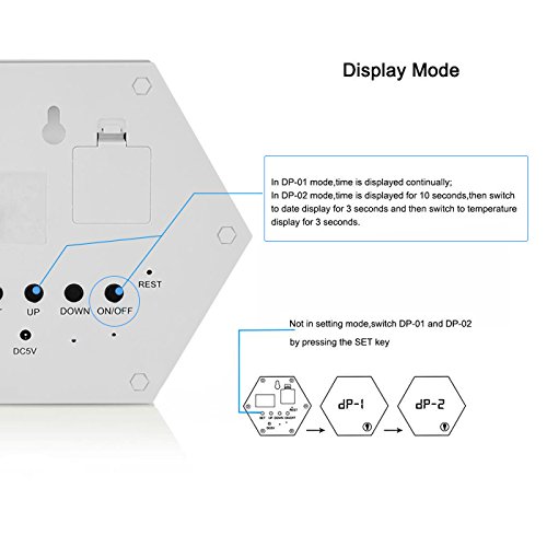 5-in-1 LED Digital Wecker MULTIFUNKTIONS-UHR | Reise-Wecker | Tischuhr | Nachtlicht mit Touch-Dimm-Funktion | Thermometer | Spiegel | Uhrzeit/3 Alarmzeiten/Temperatur-Anzeige | per USB Aufladbar Weiß-Silber - 3