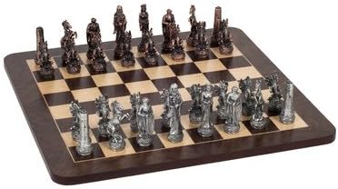 WE Games Fantasy Chess Set - Pewter Pieces &amp; Walnut Root Board 16 in. by Wood Expressions