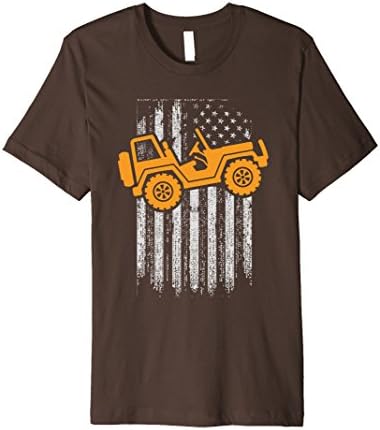 Men's Four By Four Off Road Life With Distressed USA Flag T-shirt XL Brown