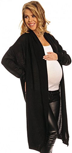 Happy Mama. Women's Maternity Waterfall Knit Long Cardigan Shawl Collar. 336p (Black, ONE SIZE - FITS ALL)