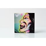 Portrait Indianer Comic Foto auf Holz, im Quadrat, 9 x 9 cm