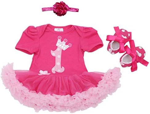 BabyPreg Baby Girls 4PCs Crown Pattern 1st Birthday Tutu Dress Headband Shoes
