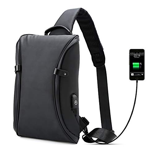 Bolsos Mochila Bandolera Portatil,Bolso del Pecho Impermeable con Cargador USB Recargable Backpack Hombre y Mujeres, Guardar 9.7 Inch iPad y Tableta