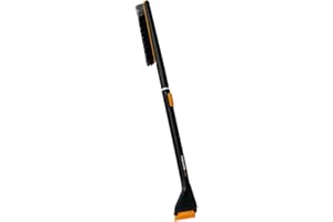 Fiskars X-Series Spazzola Telescopica e Raschietto per Ghiaccio, Doppie Setole, Raschietto con Bordo Duro e Morbido, 85-113 cm, Accessorio per Auto con Parti Sostituibili, 1078493