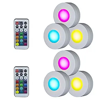 Walmeck LED Under Cabinet Lamp Puck Light with Remote Control Brightness Adjustable Dimmable Timing for Cloakroom Cupboard Wardrobe Kitchen Kids Gifts Waterproof
