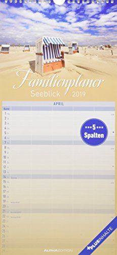 Familienplaner Seeblick 2019 - Familientermine / Familientimer (21 x 45) - mit Ferienterminen - 5 Spalten - Wandplaner