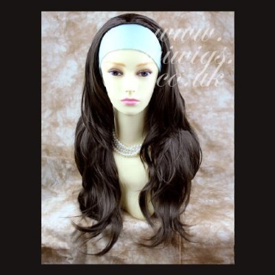 Dark Coffee Brown Long 3/4 Wig Fall Hairpiece Wavy Layered Hair Piece