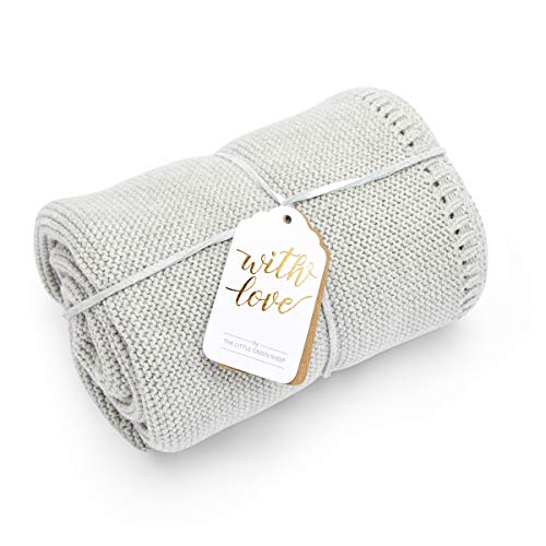 The Little Green Sheep Organic Knitted Cellular Baby Blanket, Dove