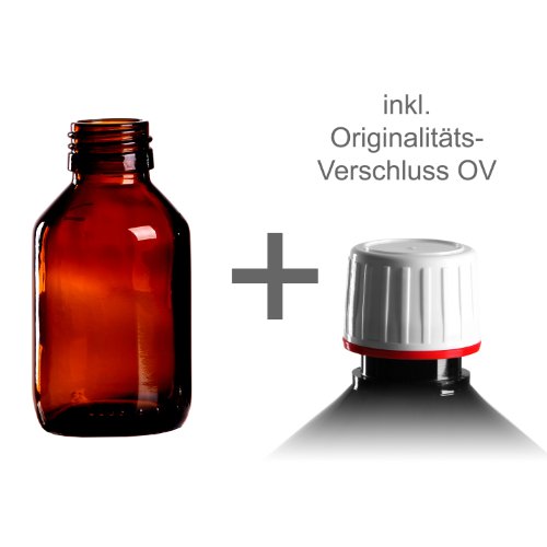 10 x Braunglasflasche 100ml / Medizinflasche inkl. Originalitäts-Schraubverschluss OV weiss DIN 28