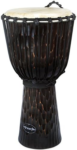 World Rhythm 10" Djembe Drum - Rough Bark Dark - 50cm African Wooden Djembe Drum