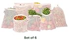 Earthy Fab Eco Friendly Fridge Storage Bag for Fruits and Vegetables. Cotton Net, Eco Friendly, Reusable, Multipurpose Mesh Bag. Set of 6