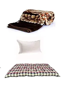 Atootfusion Large Soft Cotton Mattress (2 Sleeping Capacity)_72X48 -Inch with Pillow and Mink Warm Single Bed Blanket Multicolor