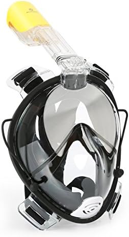 AUTOXEL Full Face Snorkel Mask, 180° Panoramic View, GoPro Compatible, Anti-Fog and Anti-Leak Design, EasyBreath Diving Mask for Adults with Waterproof Earplugs and Longer Snorkeling Tube, Black S/M