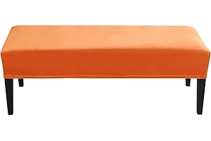 JHLD Upholstered Bench Slipcover, Velvet Dining Room Bench Covers Stretch Bench Seat Protector Elastic Dining Bench Cover for Bedroom, Kitchen-Orange-Large
