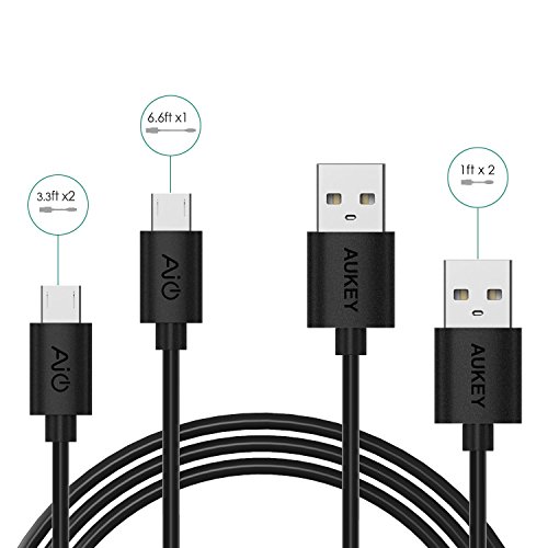 AUKEY Cable Micro USB CB-D5 Cable USB a Micro USB para los Dispositivos Android Negro 5 Unidades 2m x 1 1m x 2 0 3m x 2 AUKEY Cable Micro USB CB-D5 Cable USB a Micro USB para los Dispositivos Android Negro 5 Unidades 2m x 1 1m x 2 0 3m x 2