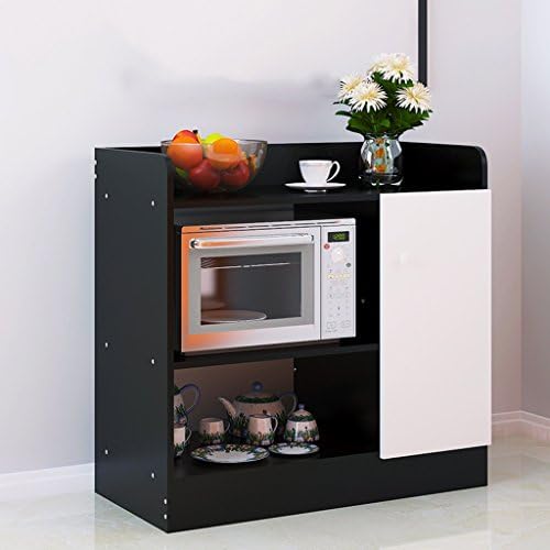 HYDT Simple kitchen racks home microwave oven rack living room storage racks storage cabinets floor cabinets ( Color : Black+White )