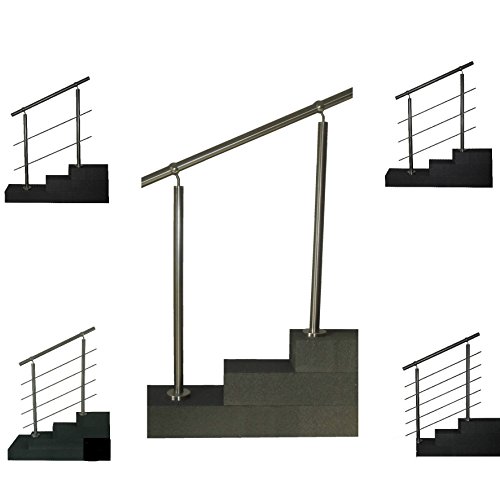 Edelstahl-Handlauf Geländer für Treppen Brüstung Balkon mit/ohne Querstreben (bis 1.0m inkl. 2 Pfosten 3 Querstangen) - 8